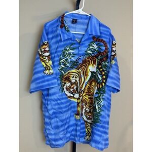 Men's Claudio Nucci Button Front Short Sleeve‎ Tiger Shirt Blue XL